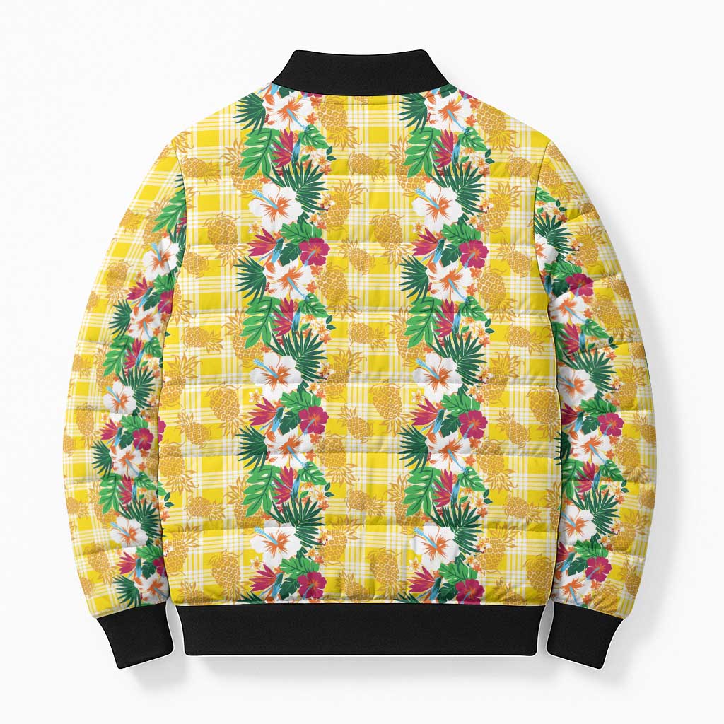 Hawaiian Palaka Bomber Puffer Jacket Hibiscus Pineapple Lei LT9 - Polynesian Pride