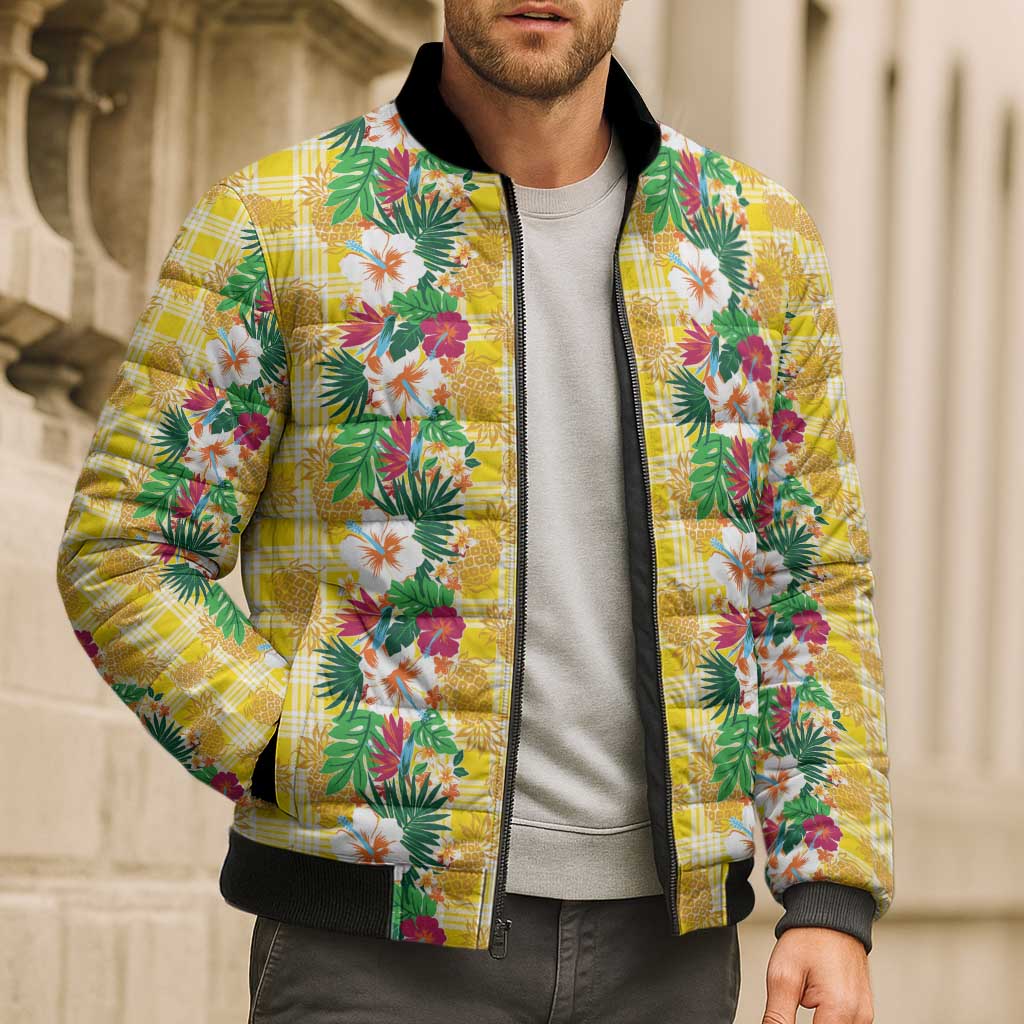 Hawaiian Palaka Bomber Puffer Jacket Hibiscus Pineapple Lei LT9 - Polynesian Pride