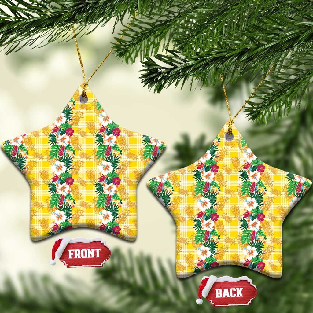 Hawaiian Palaka Ceramic Ornament Hibiscus Pineapple Lei - Polynesian Pride