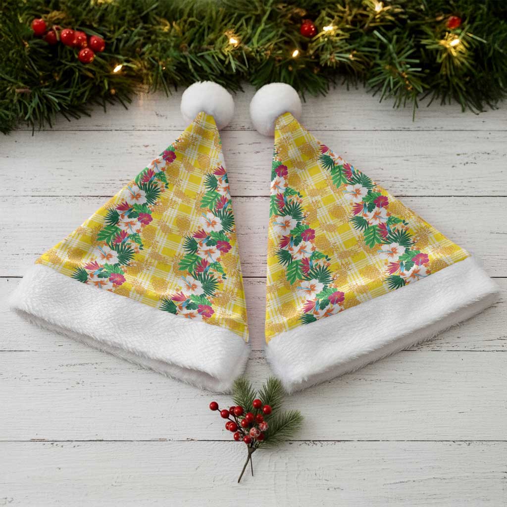 Hawaiian Palaka Christmas Santa Hat Hibiscus Pineapple Lei - Polynesian Pride