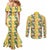 Hawaiian Palaka Couples Matching Mermaid Dress and Long Sleeve Button Shirt Hibiscus Pineapple Lei - Polynesian Pride