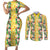 Hawaiian Palaka Couples Matching Short Sleeve Bodycon Dress and Long Sleeve Button Shirt Hibiscus Pineapple Lei - Polynesian Pride