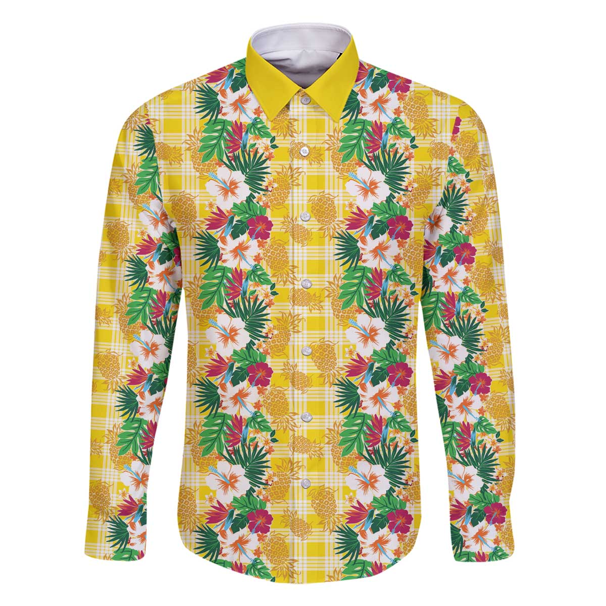 Hawaiian Palaka Family Matching Off The Shoulder Long Sleeve Dress and Hawaiian Shirt Hibiscus Pineapple Lei - Polynesian Pride