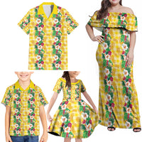 Hawaiian Palaka Family Matching Off Shoulder Maxi Dress and Hawaiian Shirt Hibiscus Pineapple Lei - Polynesian Pride