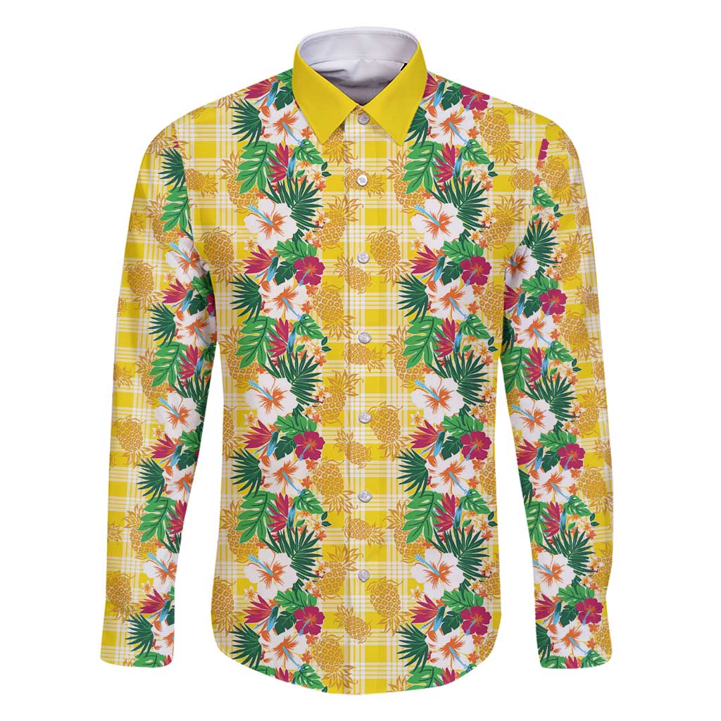 Hawaiian Palaka Family Matching Off Shoulder Maxi Dress and Hawaiian Shirt Hibiscus Pineapple Lei - Polynesian Pride