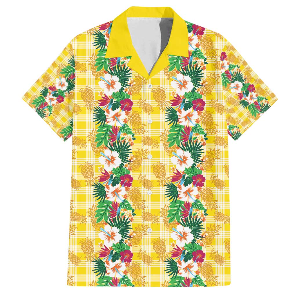 Hawaiian Palaka Family Matching Puletasi and Hawaiian Shirt Hibiscus Pineapple Lei LT9 Dad's Shirt - Short Sleeve Yellow - Polynesian Pride