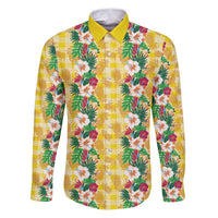Hawaiian Palaka Family Matching Puletasi and Hawaiian Shirt Hibiscus Pineapple Lei LT9 Dad's Shirt - Long Sleeve Yellow - Polynesian Pride