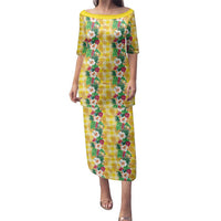 Hawaiian Palaka Family Matching Puletasi and Hawaiian Shirt Hibiscus Pineapple Lei LT9 Mom's Dress Yellow - Polynesian Pride