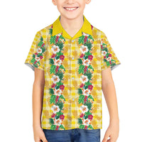 Hawaiian Palaka Family Matching Puletasi and Hawaiian Shirt Hibiscus Pineapple Lei LT9 Son's Shirt Yellow - Polynesian Pride