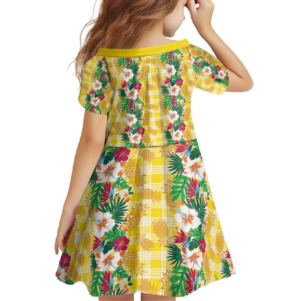 Hawaiian Palaka Family Matching Summer Maxi Dress and Hawaiian Shirt Hibiscus Pineapple Lei - Polynesian Pride