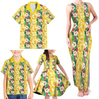 Hawaiian Palaka Family Matching Tank Maxi Dress and Hawaiian Shirt Hibiscus Pineapple Lei - Polynesian Pride
