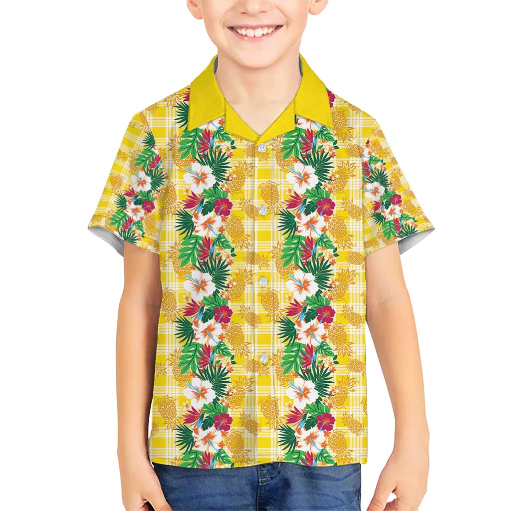 Hawaiian Palaka Kid Hawaiian Shirt Hibiscus Pineapple Lei - Polynesian Pride