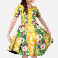Hawaiian Palaka Kid Short Sleeve Dress Hibiscus Pineapple Lei - Polynesian Pride