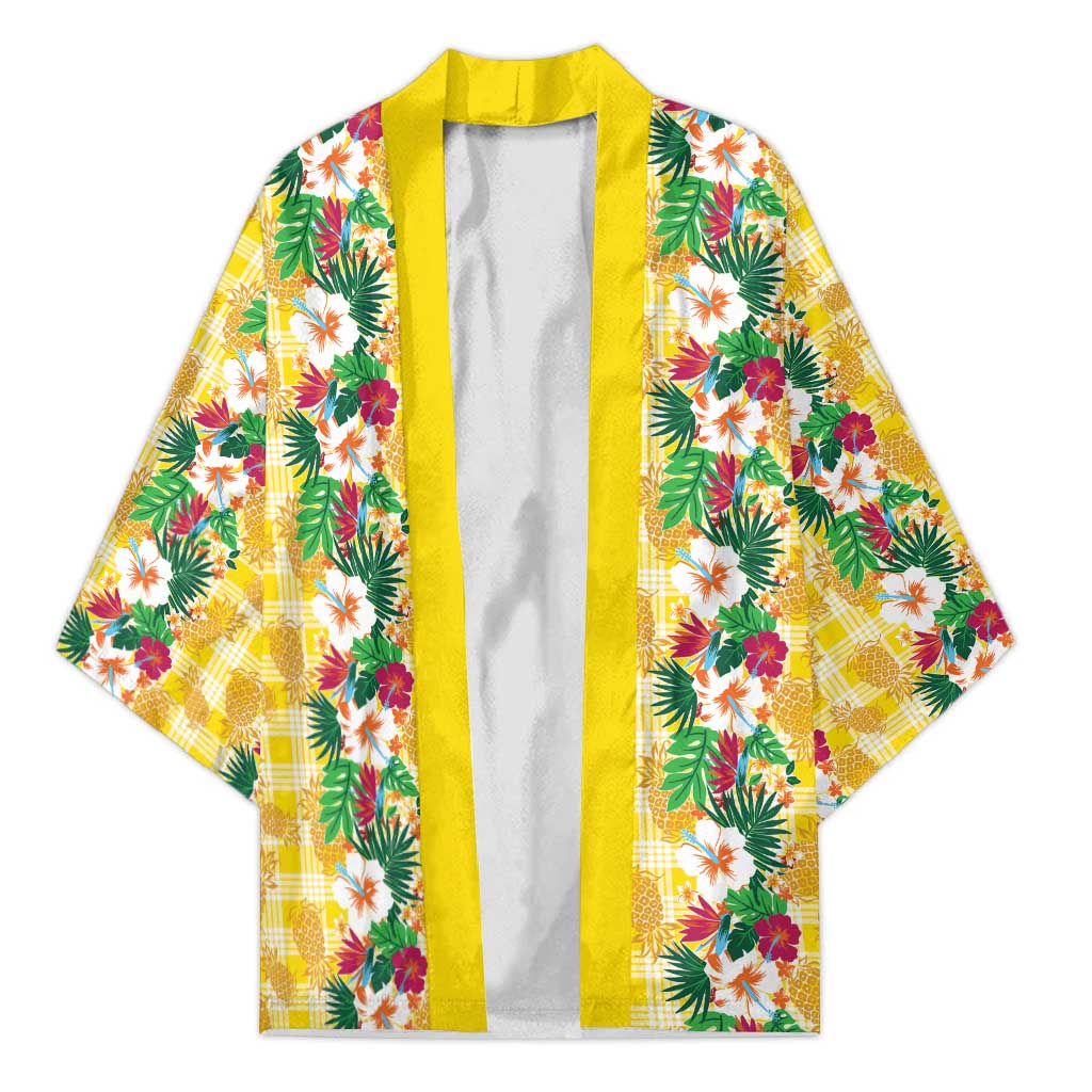 Hawaiian Palaka Kimono Hibiscus Pineapple Lei LT9 Unisex Yellow - Polynesian Pride
