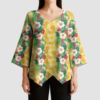 Hawaiian Palaka Kimono Sleeve Blouse Hibiscus Pineapple Lei - Polynesian Pride