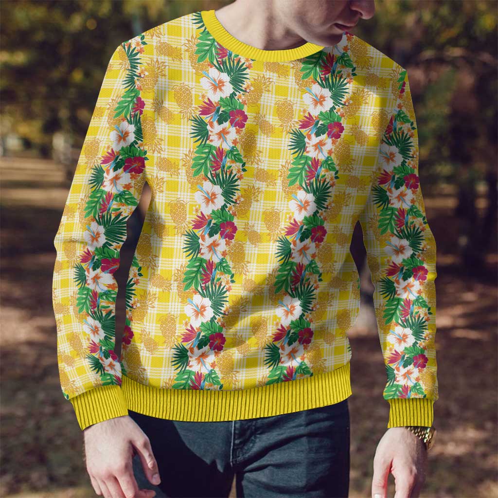 Hawaiian Palaka Ugly Christmas Sweater Hibiscus Pineapple Lei - Polynesian Pride