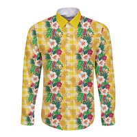 Hawaiian Palaka Long Sleeve Button Shirt Hibiscus Pineapple Lei LT9 Unisex Yellow - Polynesian Pride