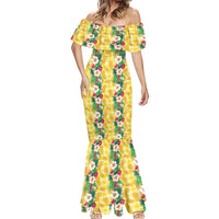 Hawaiian Palaka Mermaid Dress Hibiscus Pineapple Lei - Polynesian Pride