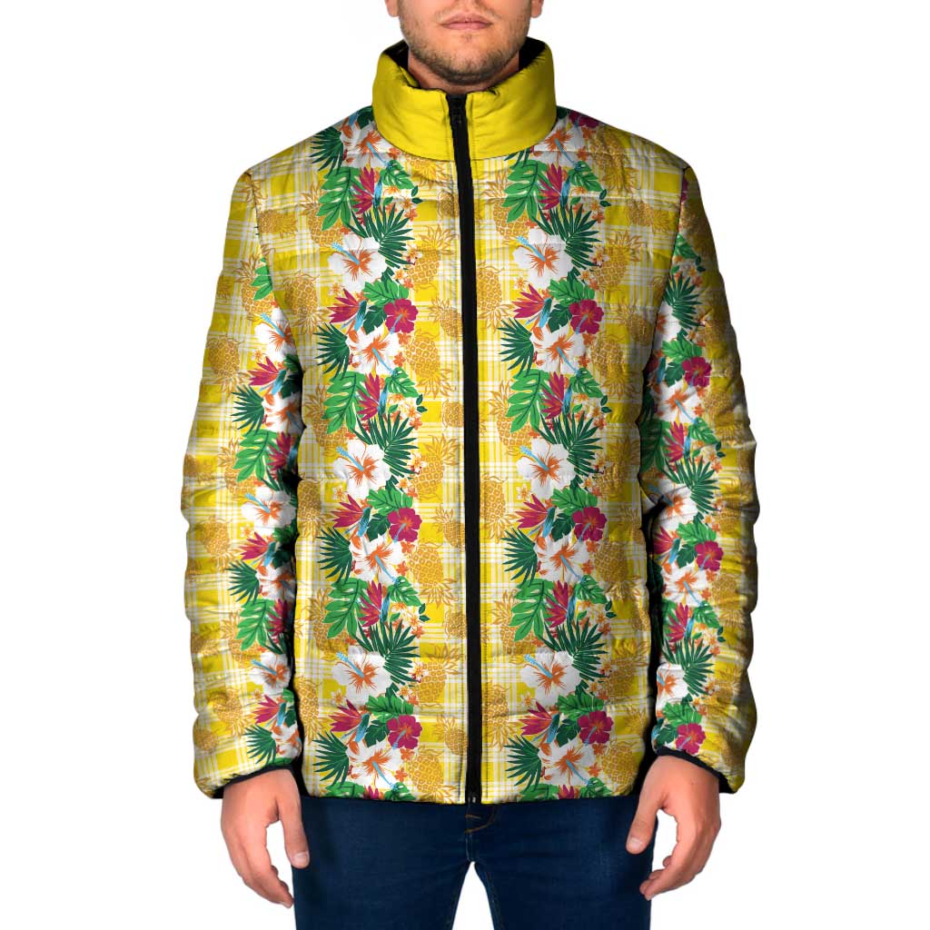 Hawaiian Palaka Padded Jacket Hibiscus Pineapple Lei LT9 Men Yellow - Polynesian Pride