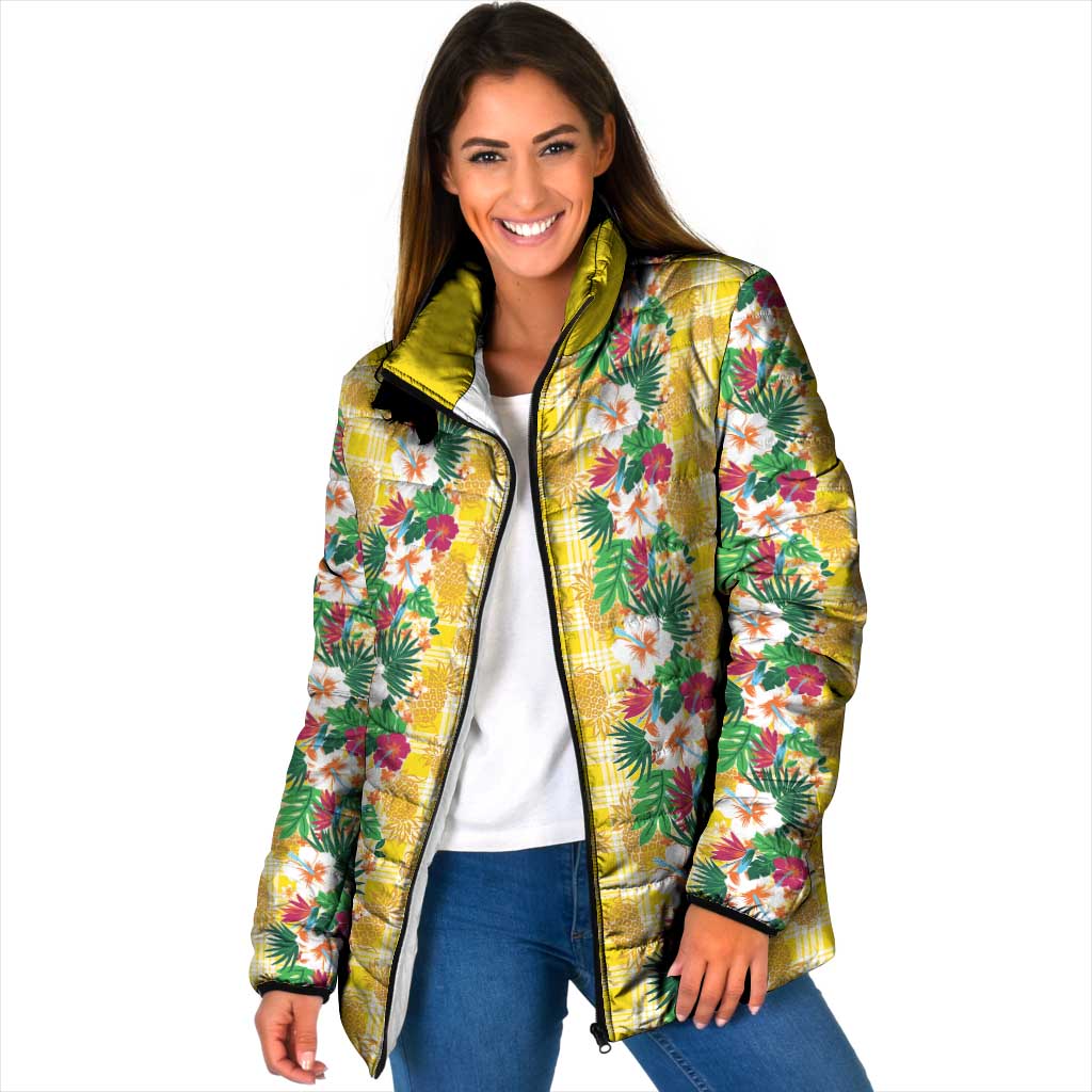 Hawaiian Palaka Padded Jacket Hibiscus Pineapple Lei LT9 Women Yellow - Polynesian Pride