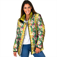 Hawaiian Palaka Padded Jacket Hibiscus Pineapple Lei LT9 Women Yellow - Polynesian Pride