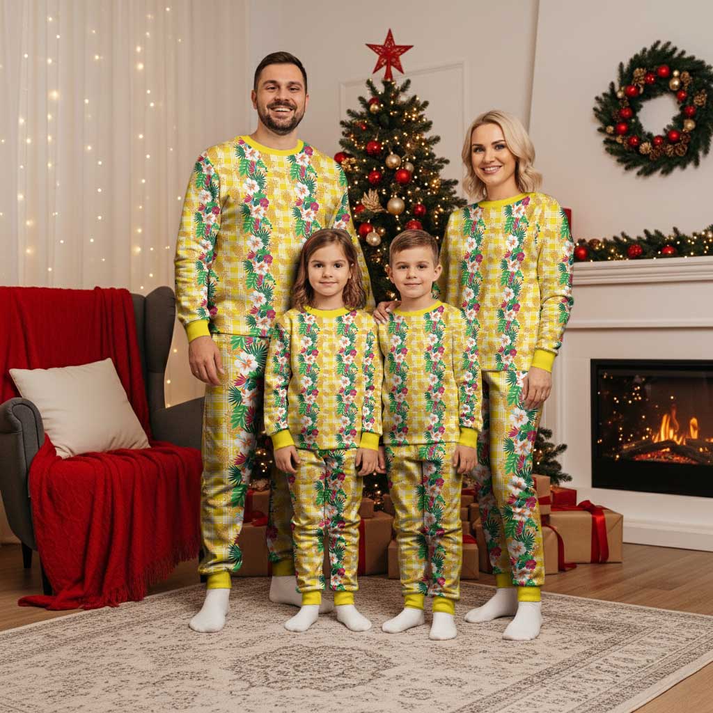 Hawaiian Palaka Christmas Pajama Set Hibiscus Pineapple Lei - Polynesian Pride