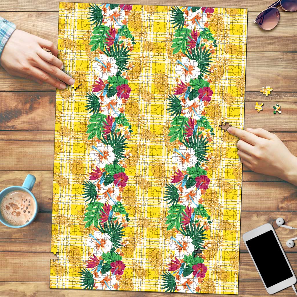 Hawaiian Palaka Puzzle Hibiscus Pineapple Lei LT9 Yellow - Polynesian Pride