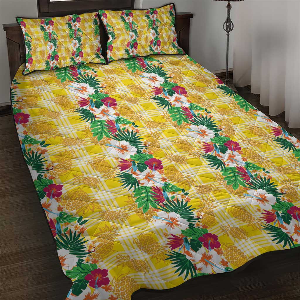 Hawaiian Palaka Quilt Bed Set Hibiscus Pineapple Lei - Polynesian Pride