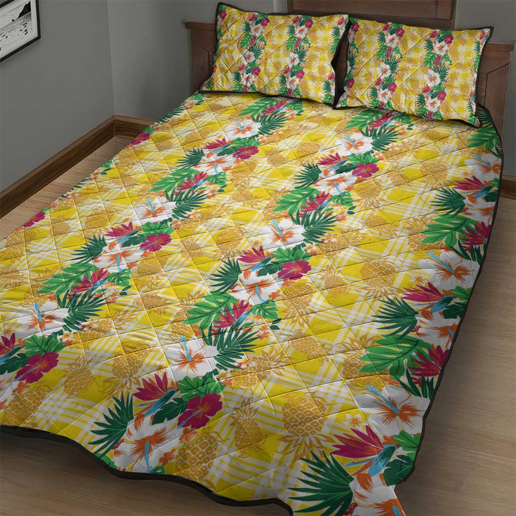 Hawaiian Palaka Quilt Bed Set Hibiscus Pineapple Lei - Polynesian Pride