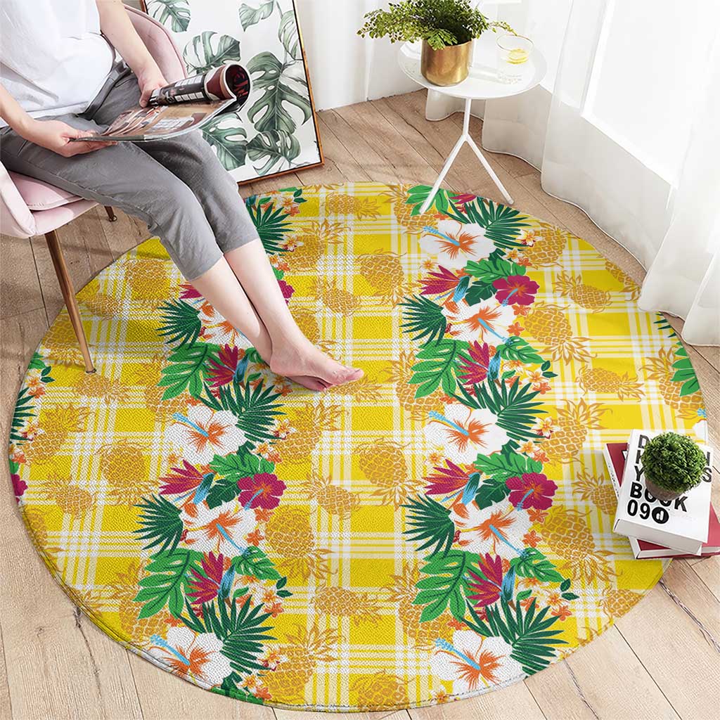 Hawaiian Palaka Round Carpet Hibiscus Pineapple Lei - Polynesian Pride