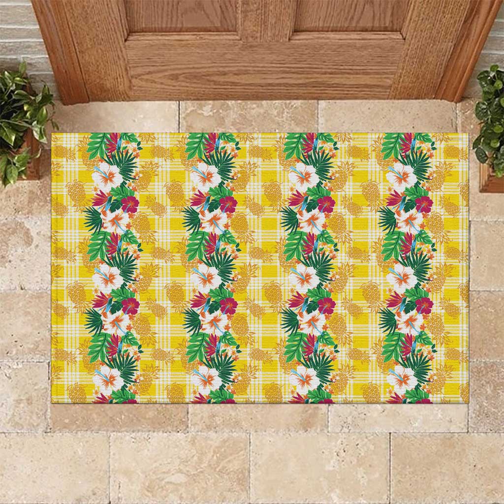 Hawaiian Palaka Rubber Doormat Hibiscus Pineapple Lei LT9 Yellow - Polynesian Pride