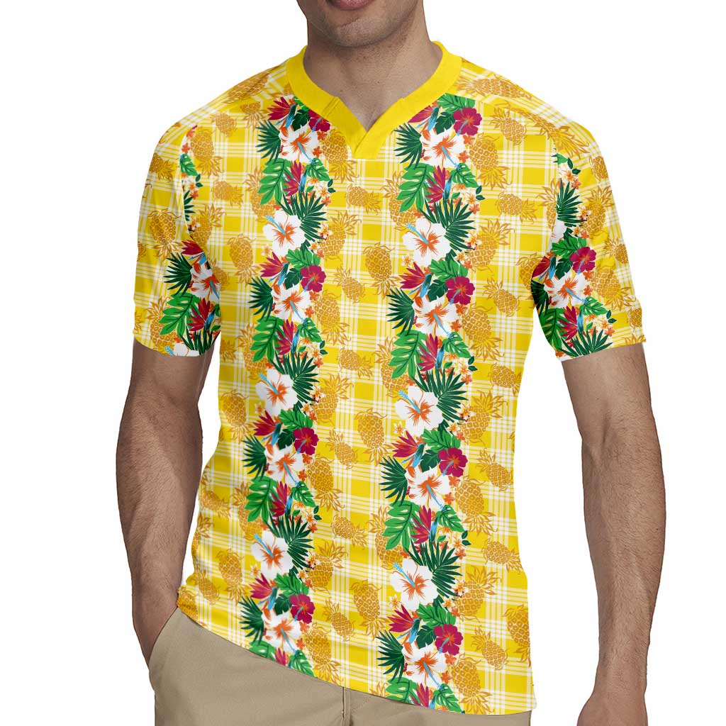 Hawaiian Palaka Rugby Jersey Hibiscus Pineapple Lei - Polynesian Pride