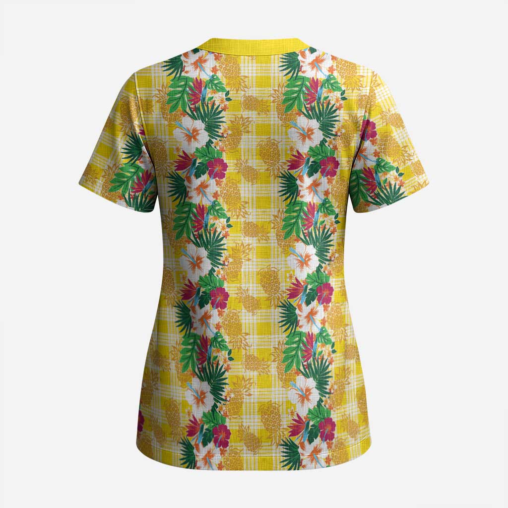 Hawaiian Palaka Scrub Top Hibiscus Pineapple Lei - Polynesian Pride