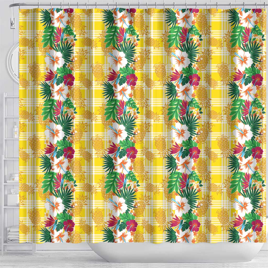 Hawaiian Palaka Shower Curtain Hibiscus Pineapple Lei - Polynesian Pride