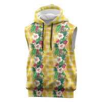 Hawaiian Palaka Sleeveless Hoodie Hibiscus Pineapple Lei LT9 Yellow - Polynesian Pride