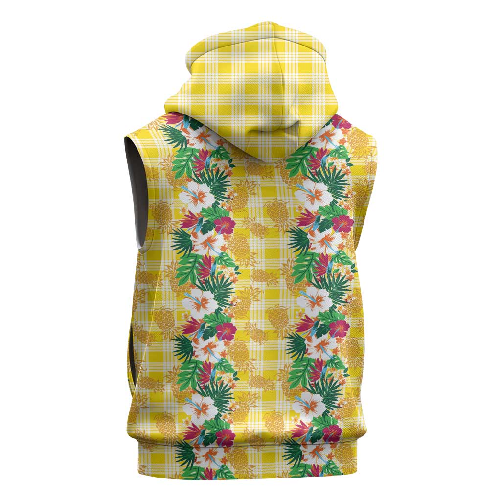 Hawaiian Palaka Sleeveless Hoodie Hibiscus Pineapple Lei LT9 - Polynesian Pride