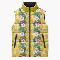 Hawaiian Palaka Sleeveless Puffer Jacket Hibiscus Pineapple Lei LT9 Unisex Yellow - Polynesian Pride