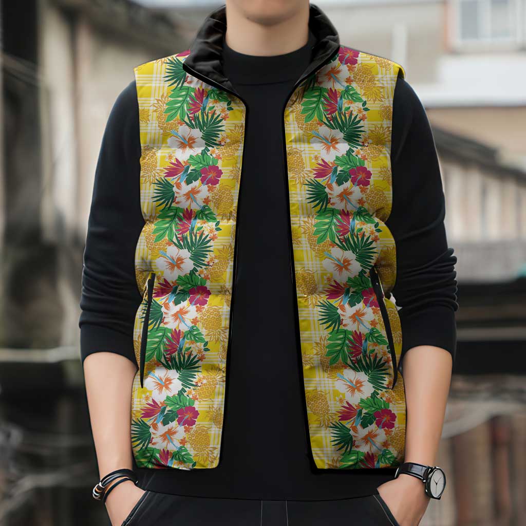 Hawaiian Palaka Sleeveless Puffer Jacket Hibiscus Pineapple Lei LT9 - Polynesian Pride