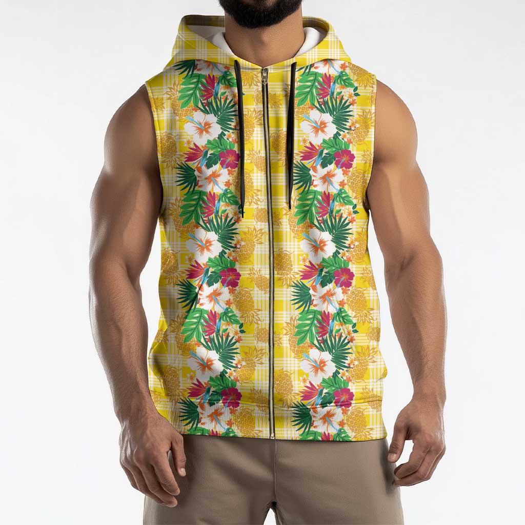 Hawaiian Palaka Sleeveless Zip Hoodie Hibiscus Pineapple Lei - Polynesian Pride