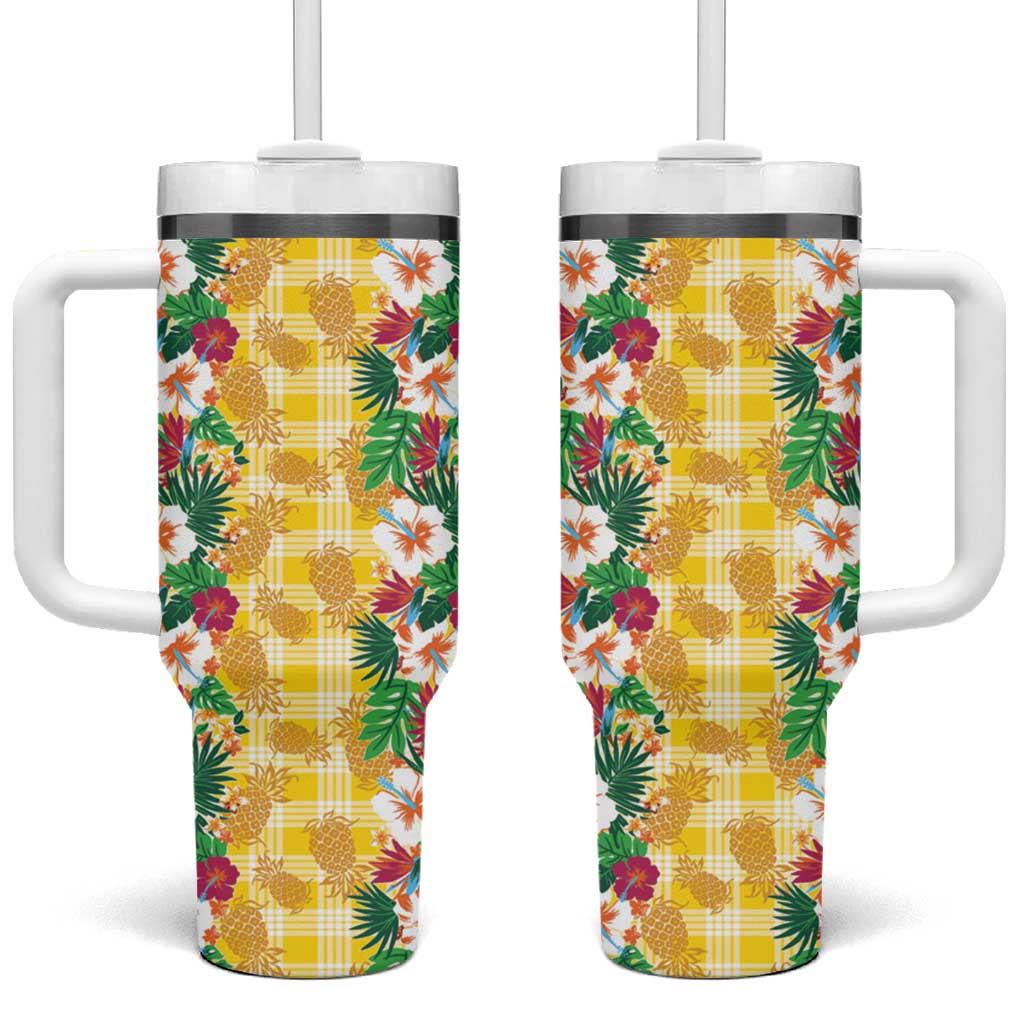 Hawaiian Palaka Tumbler With Handle Hibiscus Pineapple Lei - Polynesian Pride