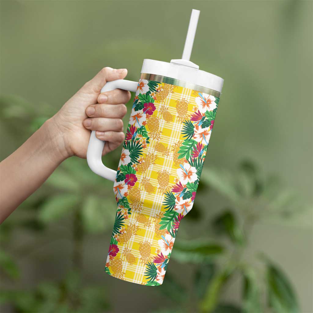Hawaiian Palaka Tumbler With Handle Hibiscus Pineapple Lei - Polynesian Pride