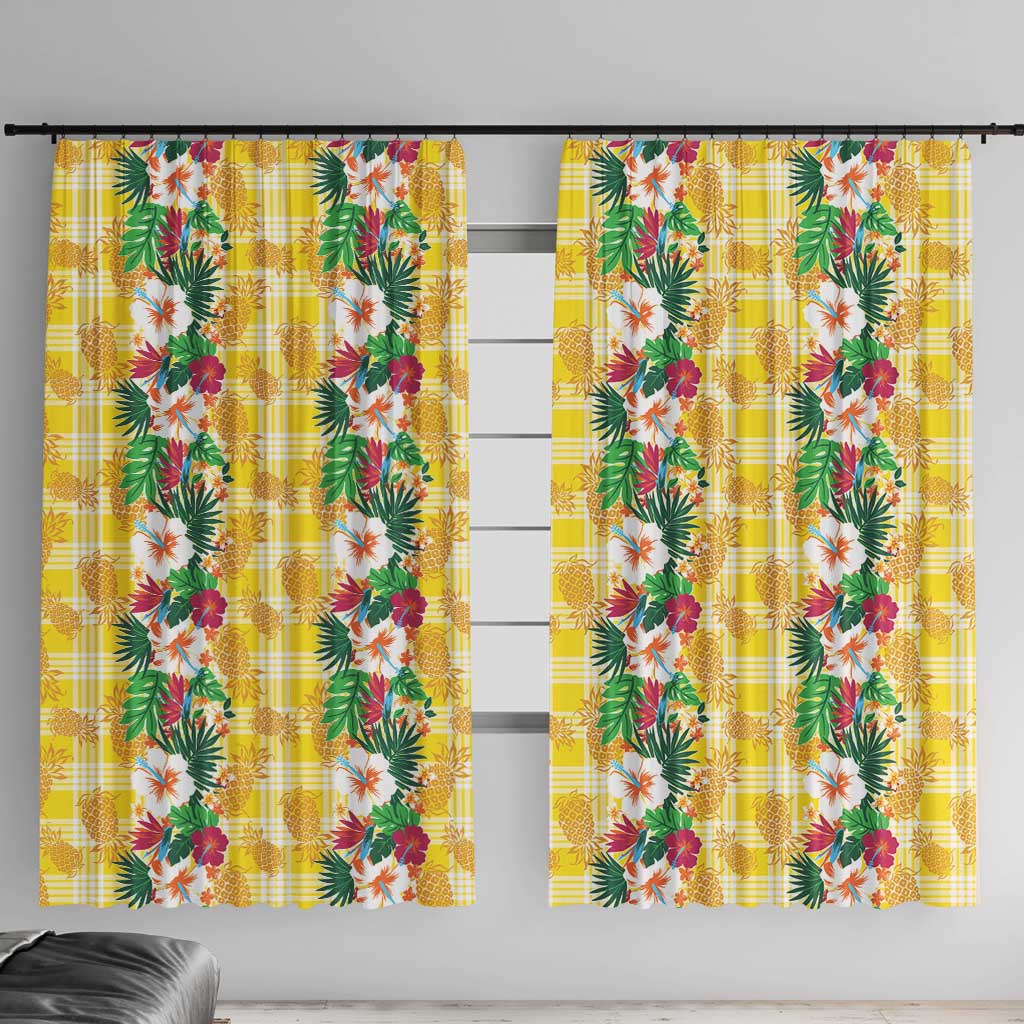 Hawaiian Palaka Window Curtain Hibiscus Pineapple Lei LT9 With Hooks Yellow - Polynesian Pride