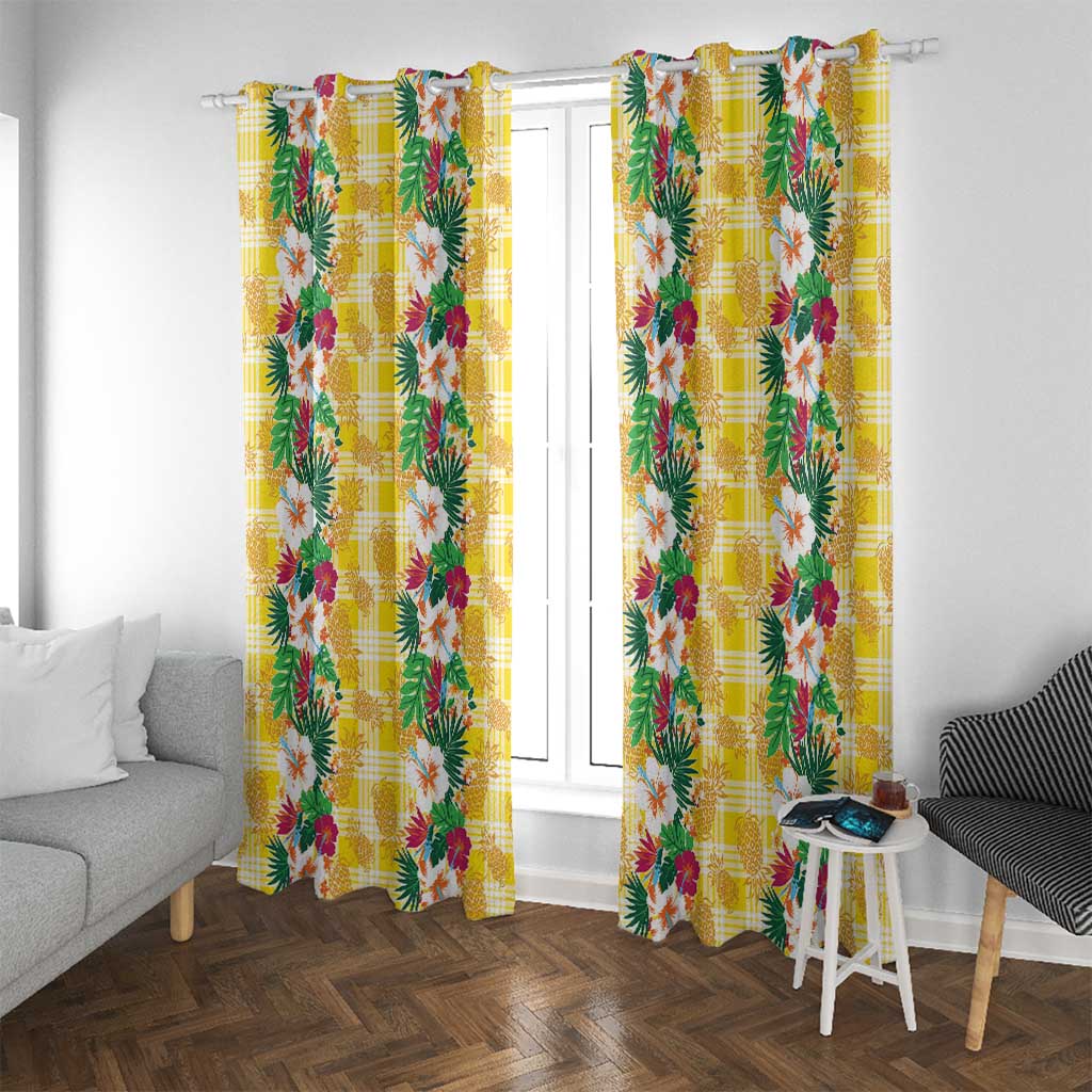 Hawaiian Palaka Window Curtain Hibiscus Pineapple Lei LT9 With Grommets Yellow - Polynesian Pride
