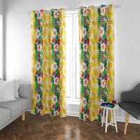 Hawaiian Palaka Window Curtain Hibiscus Pineapple Lei LT9 With Grommets Yellow - Polynesian Pride