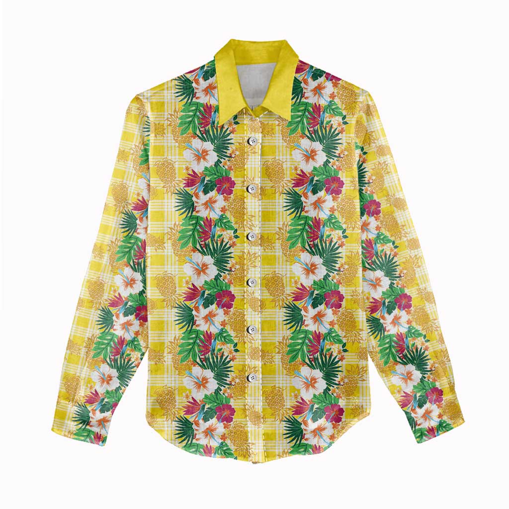 Hawaiian Palaka Women Casual Shirt Hibiscus Pineapple Lei - Polynesian Pride
