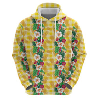 Hawaiian Palaka Zip Hoodie Hibiscus Pineapple Lei - Polynesian Pride
