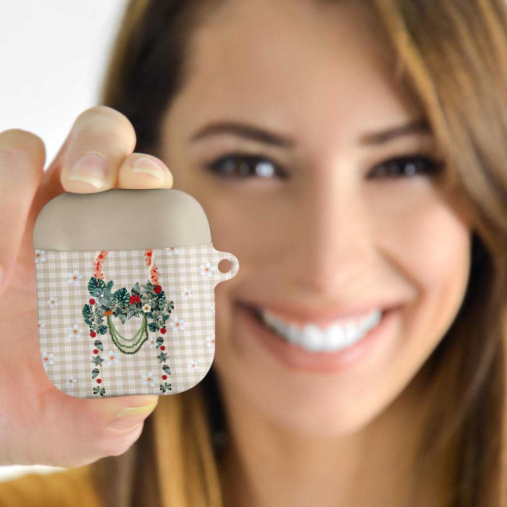 Brown Hawaiian Palaka AirPods Case Kukui Nut Money Lei - Polynesian Pride