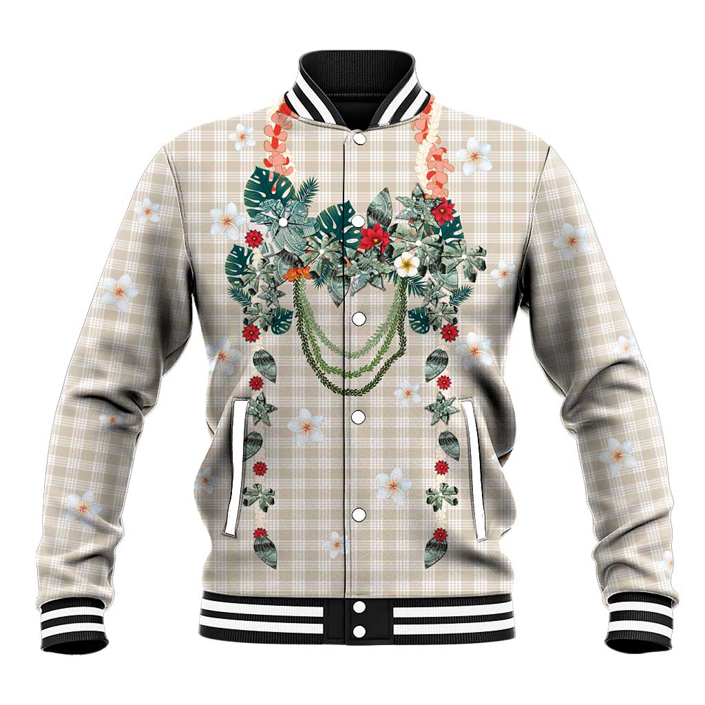 Brown Hawaiian Palaka Baseball Jacket Kukui Nut Money Lei LT9 Unisex Brown - Polynesian Pride