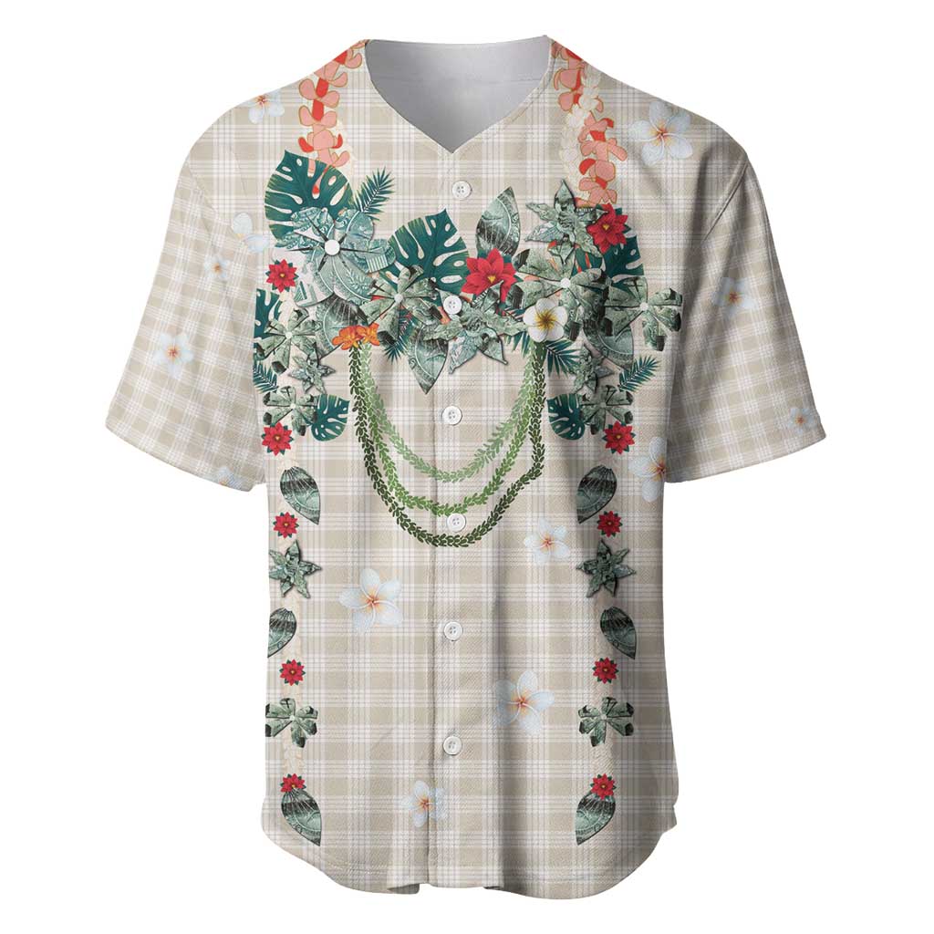 Brown Hawaiian Palaka Baseball Jersey Kukui Nut Money Lei - Polynesian Pride