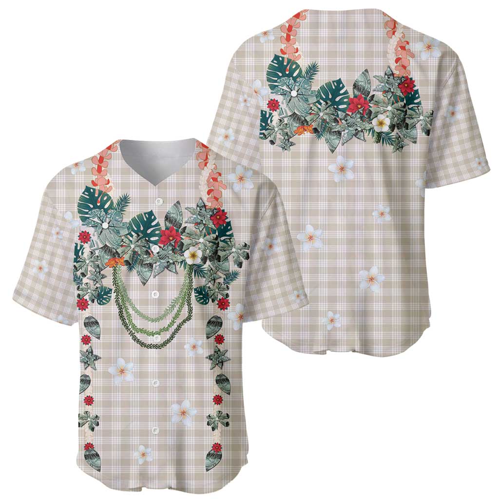 Brown Hawaiian Palaka Baseball Jersey Kukui Nut Money Lei - Polynesian Pride